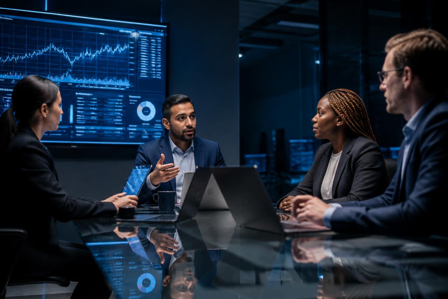 Leading Nexus AI strategists reviewing performance data